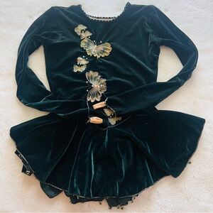 Girls Black Velvet Dance Dress with Butterfly Embroidery - Unbranded